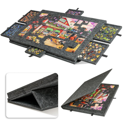Jigsaw Puzzle Board with Felt Mat & 6 Sorting Drawers – Foldable Roll-Up Puzzle Saver Fits Up to 1000 Pieces | Portable Puzzle Storage