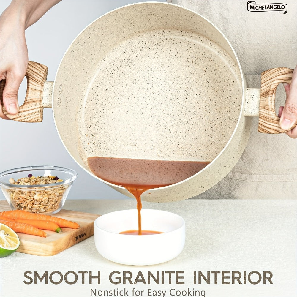 Nonstick Stock Pot Granite Soup Pot with Lid Induction Compatible Aluminum PFOA Free Stay for Entryways, Bedrooms and Living Spaces