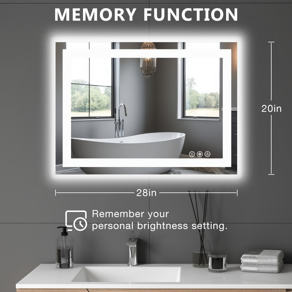 LED Bathroom Mirror with Anti-Fog, Dimmable Vanity Mirror, 3 Color Lighting Modes, Dual Light, Wall Mounted Horizontal or Vertical