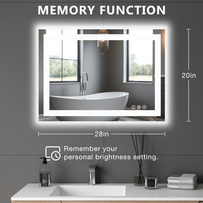 LED Bathroom Mirror with Anti-Fog, Dimmable Vanity Mirror, 3 Color Lighting Modes, Dual Light, Wall Mounted Horizontal or Vertical
