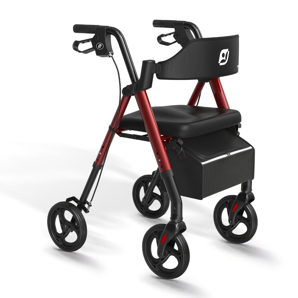 Rollator Walker for Seniors Foldable with 8-Inch Big Wheels, Durable Aluminum Rolling Walker with Backrest & Dual Adjustable Height