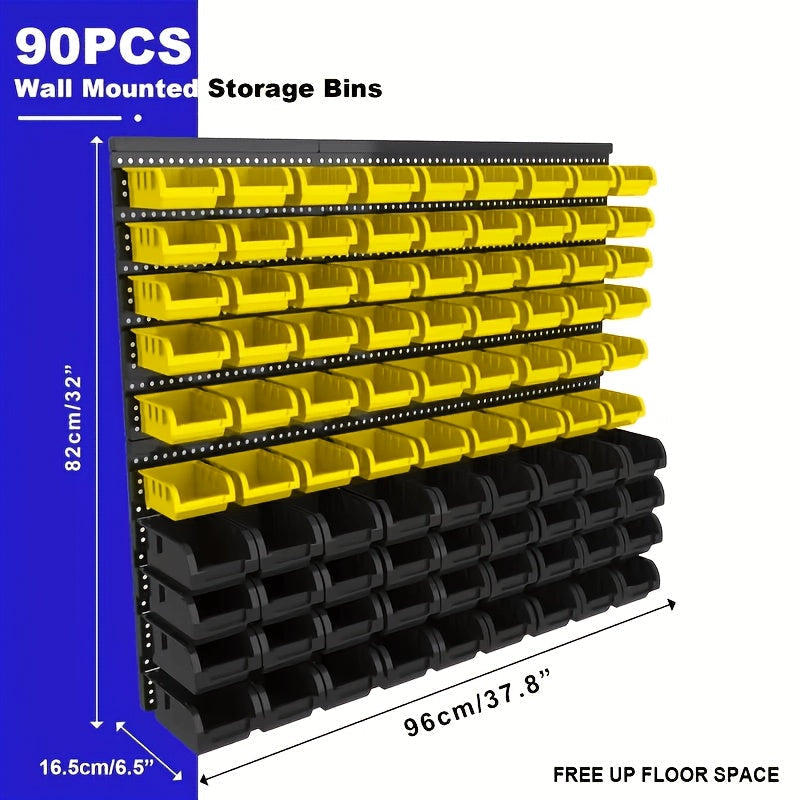 Wall Mounted Storage Bin Rack System, Small Parts Organizer for Screws, Nuts, Bolts & Nails, Stackable Garage Workshop Tool Storage Rack