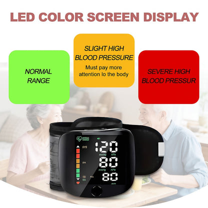 Wrist Blood Pressure Monitor Professional – Automatic BP Monitor with High-Precision LCD Display, Voice Language Prompts & Memory Function