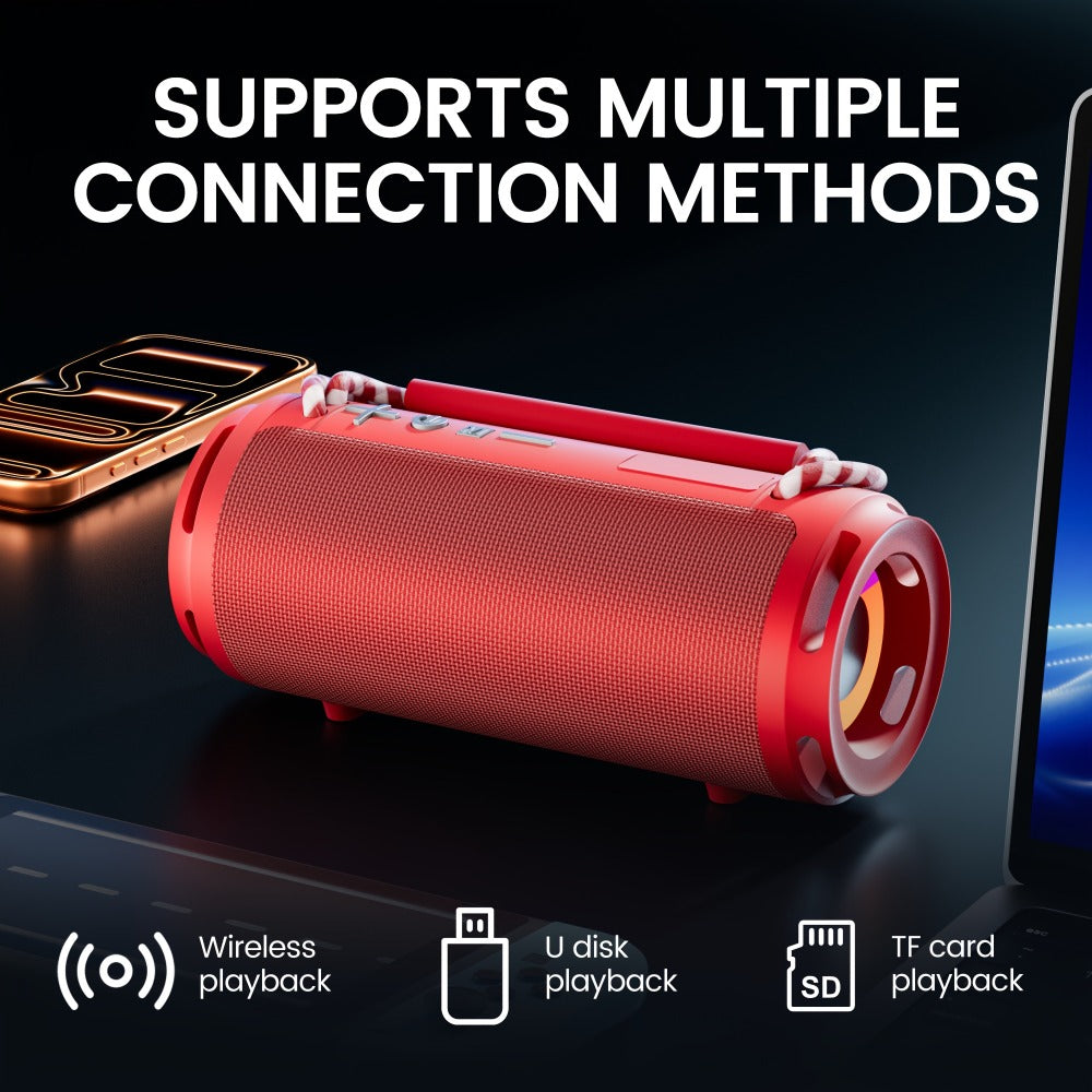 Bluetooth Speaker Cylindrical RGB Model with Carry Cords, USB and TF Playback, Four Colors and 7.17-Inch Body