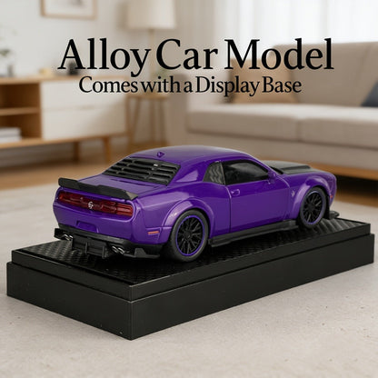 Purple Dodge Sports Car Zinc Alloy Diecast Model with Display Base & Openable Doors, High Simulation Static Display Collectible