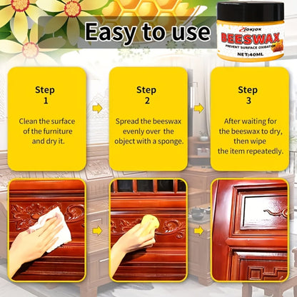Beeswax Wood Polish, Liquid Furniture Wax for Floors, Desks & Cabinets, Gloss, Multi-Surface Wood Restorer with Sponge