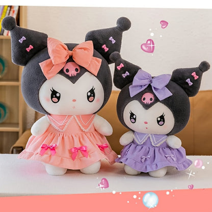 Kuromi My Melody Plush Doll Princess Dress, Collectible Sanrio Stuffed Animal with Pink Bow & Ruffled Collar