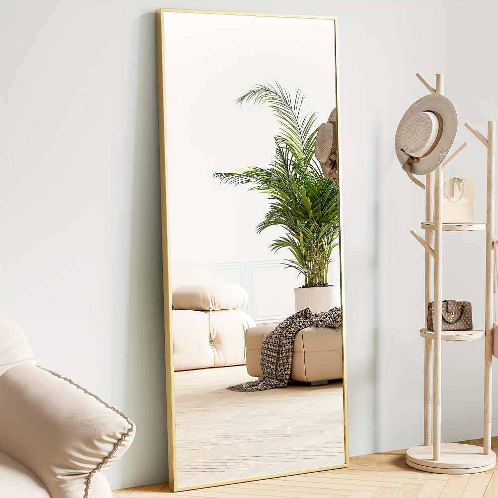 Full Length Mirror Floor Standing, Arched & Rect Body Mirror with Stand, Hanging or Leaning Wall Mirror, Aluminum Alloy Thin Frame