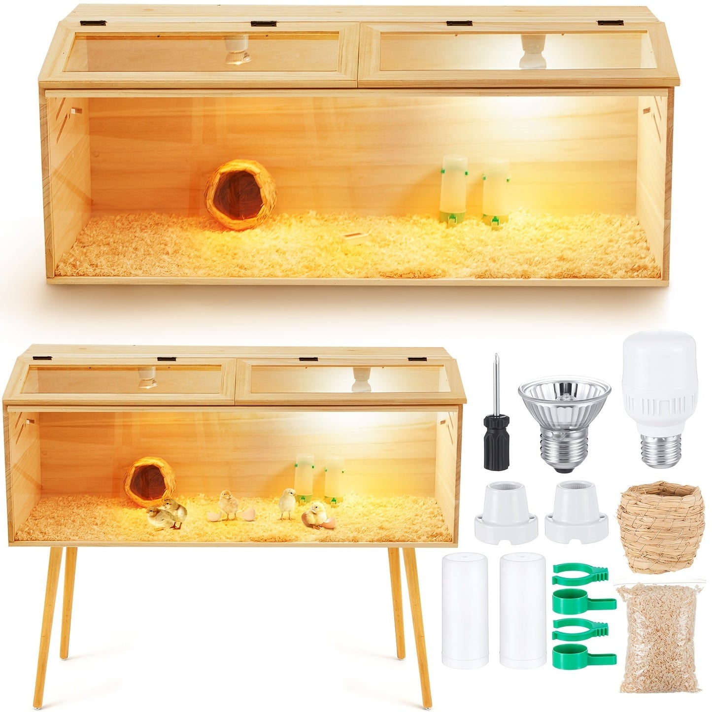 Brooder Box Kit 40x16x16 in for Chicks, Quail & Ducks, Indoor/Outdoor with Leg Stand, Sliding Door