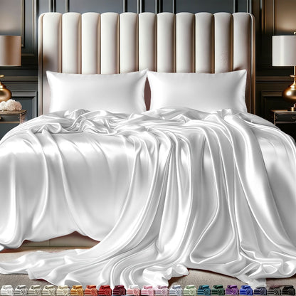 4-Piece Satin Sheet Set with 15-Inch Deep Pockets in Twin, Full, Queen or King Sizes and Nine Color Options