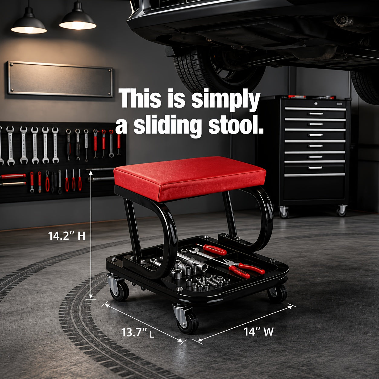 Rolling Mechanic Creeper Stool 300 lb – Foldable Z-Shape 3-in-1 Crawler Seat & Sliding Work Stool with 6 Swivel Casters