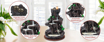 Backflow Incense Burner Waterfall Smoke Effect 2-Side Incense Holder with 120 Backflow Cones for Entryways, Bedrooms and Living Spaces