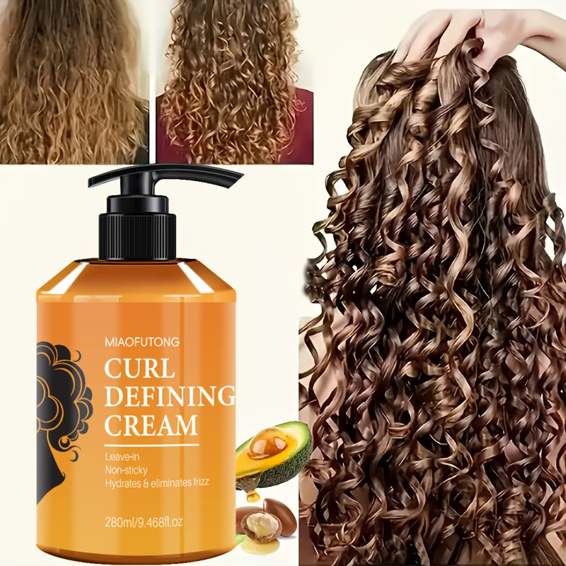 280ml Argan-Oil Curl Defining Cream in Pump Bottle for Leave-In Styling of Wavy, Curly and Coily Hair