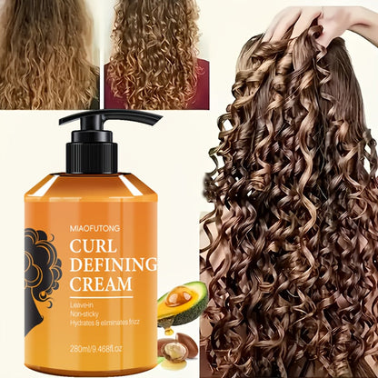 280ml Argan-Oil Curl Defining Cream in Pump Bottle for Leave-In Styling of Wavy, Curly and Coily Hair