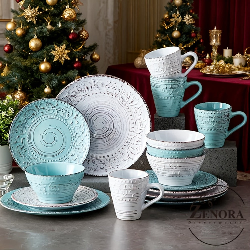 16-Piece Ceramic Dinnerware Set Service for 4 – Stoneware Plates Bowls Mugs Chip Scratch Resistant Dishwasher Microwave Safe Holiday Gift