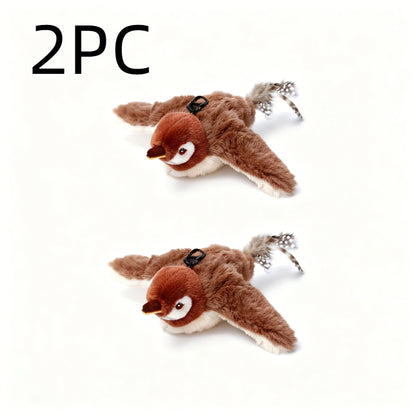 Flying Sparrow Cat Toy with Flapping Wings & Chirping Sound – USB Rechargeable Plush Bird Cat Toy, Touch-Start Interactive Feather Toy