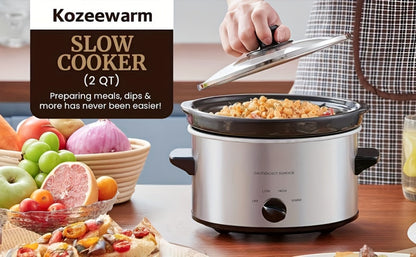 Mini Slow Cooker 1.5QT & 2.0QT with Adjustable Temperature Ceramic Crock & Glass Lid, Small Slow Cooker for Sauces Dips Soups Stews