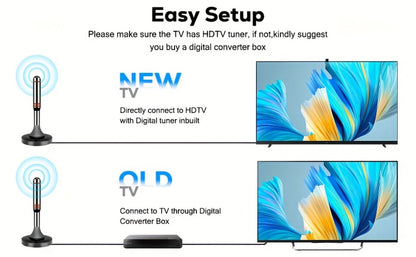 Amplified Indoor HDTV Antenna with Signal Booster & Removable Amplifier – 4K 1080p 360° Reception, Free Local Channels ABC CBS NBC FOX