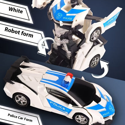 Spider Robot RC Car for Kids 1:18 with LED Lights, One-Button Transform Police Car Stunt Toy