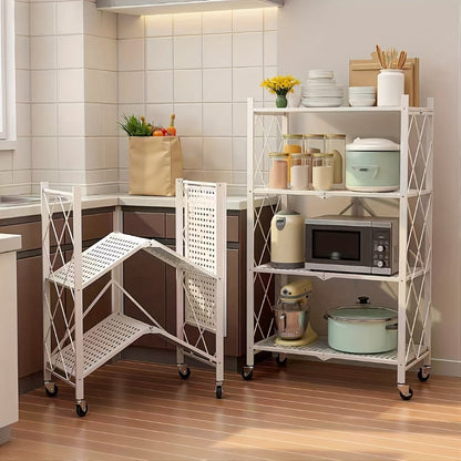 Three-to-Five-Tier Foldable Storage Rack with Carbon Steel Frame, Lockable Wheels and Three Colors