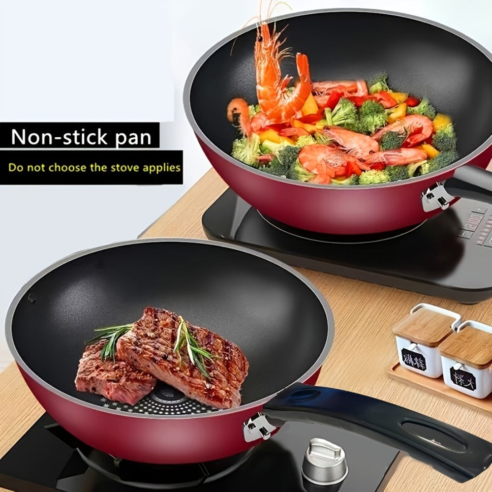 German Diamond Non-Stick Stir Fry Pan - Rice Stone Coating Smokeless Flat Bottom Wok for Induction Cooker Gas Stove