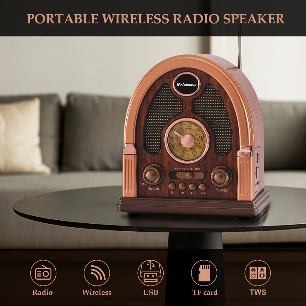 Portable AM FM SW Radio Bluetooth Speaker, Multi-Function Wireless Speaker with TF Card Player, Stereo Sound