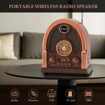 Portable AM FM SW Radio Bluetooth Speaker, Multi-Function Wireless Speaker with TF Card Player, Stereo Sound