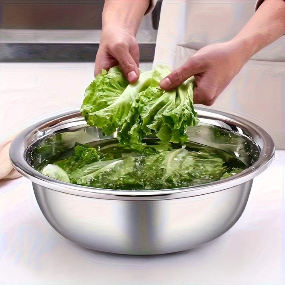Large Stainless Steel Mixing Bowl, 304 Salad & Wash Basin, Hammer Finish, Base, Rounded Edges, Kitchen
