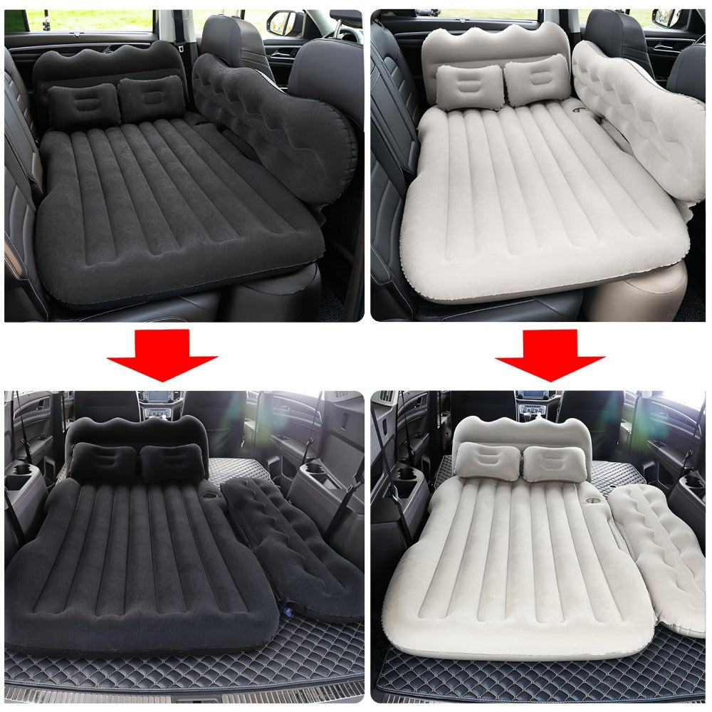 Car Inflatable Mattress for SUV & Sedan – Thickened Back Seat Sleeping Pad with Air Pump & 2 Pillows, Rear Trunk Camping Bed for Road Trips