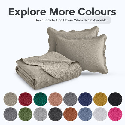 Floral-Pattern Three-Piece Bedspread Set in 16 Colors with Twin, Queen, King and California King Sizes