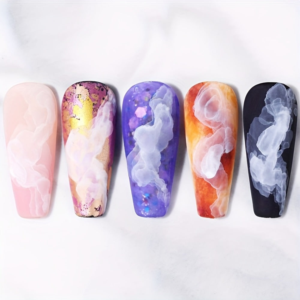 Gel Nail Polish Blooming White Watercolor Gel with Gradient Flower and Marble Effects for UV/LED Soak-Off Nail Art