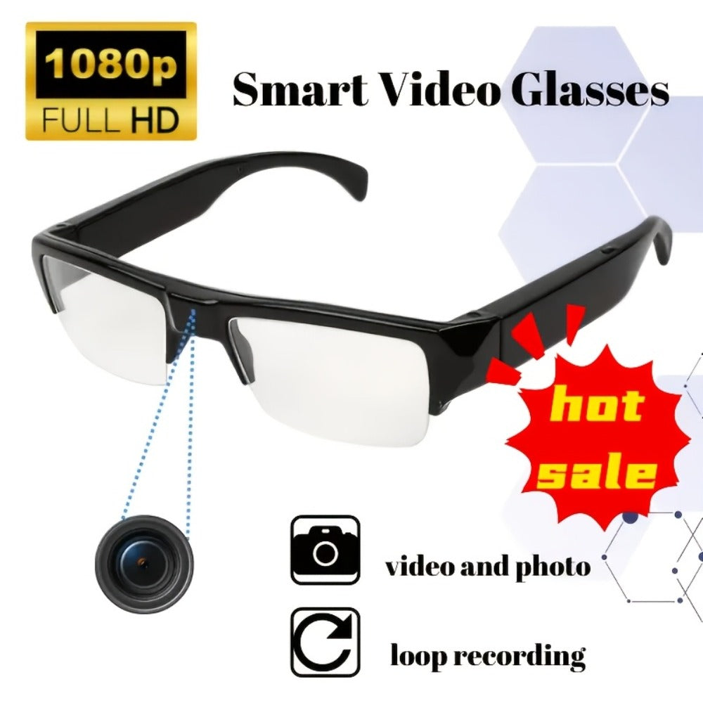 Slim Clear-Lens Camera Glasses in Black with Front Camera and 32GB or 64GB Memory Card Bundles
