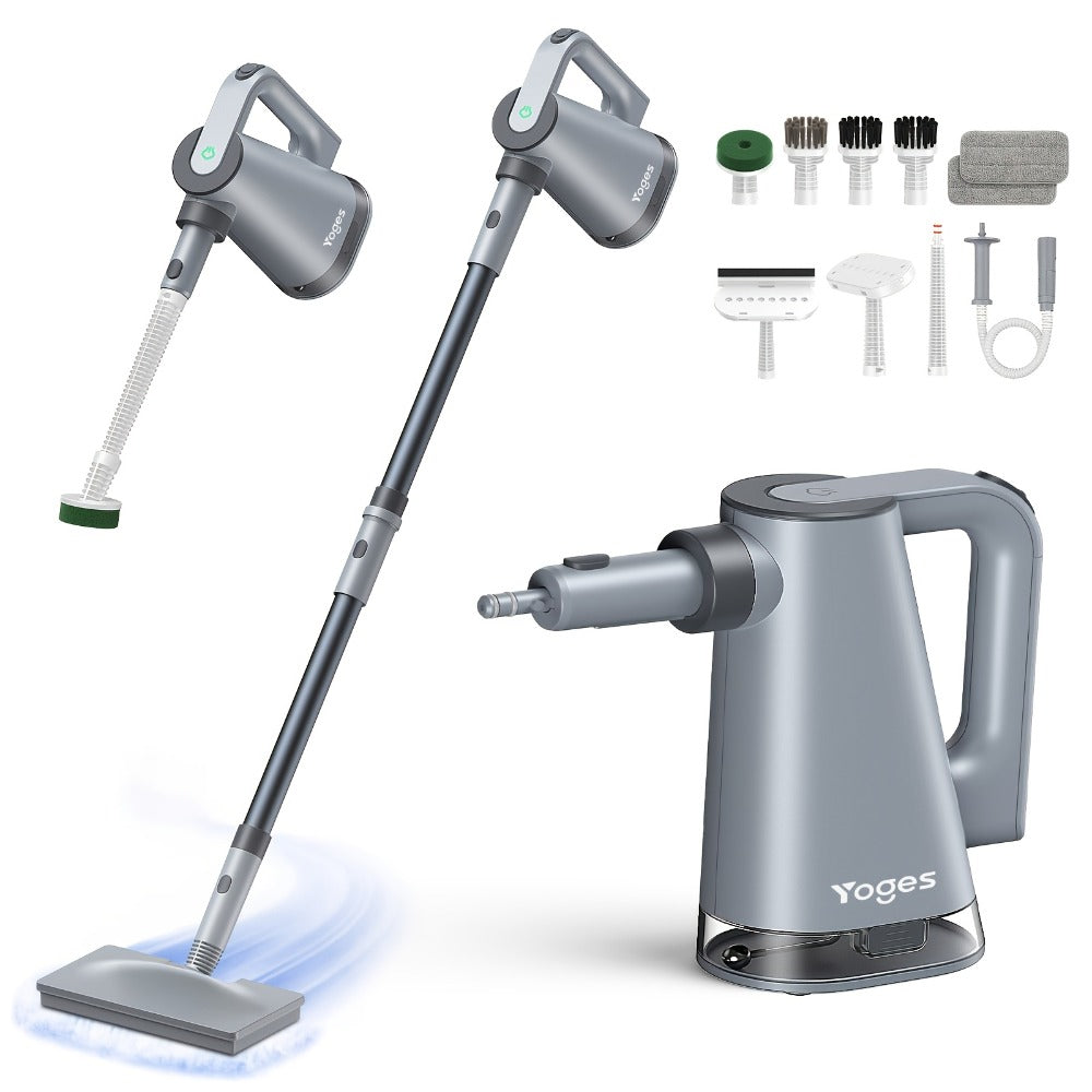 Steam Mop with Detachable Handheld Steam Cleaner 10-in-1 Multi-Purpose Attachments - 2 Pads, Carpet Cleaner for Home