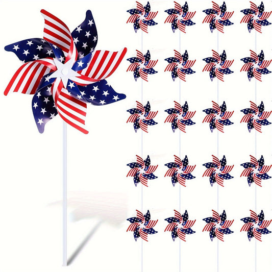 Patriotic Red, White and Blue Pinwheel Decorations with 38 × 21 cm Stakes in 20-, 30- or 40-Piece Packs