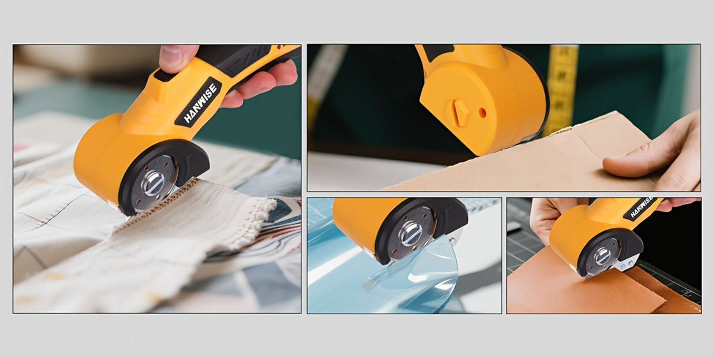 Electric Scissors Cordless 4.2V Rotary Cutter with 2000mAh Battery, 10000 RPM, Safety Lock, LED Light