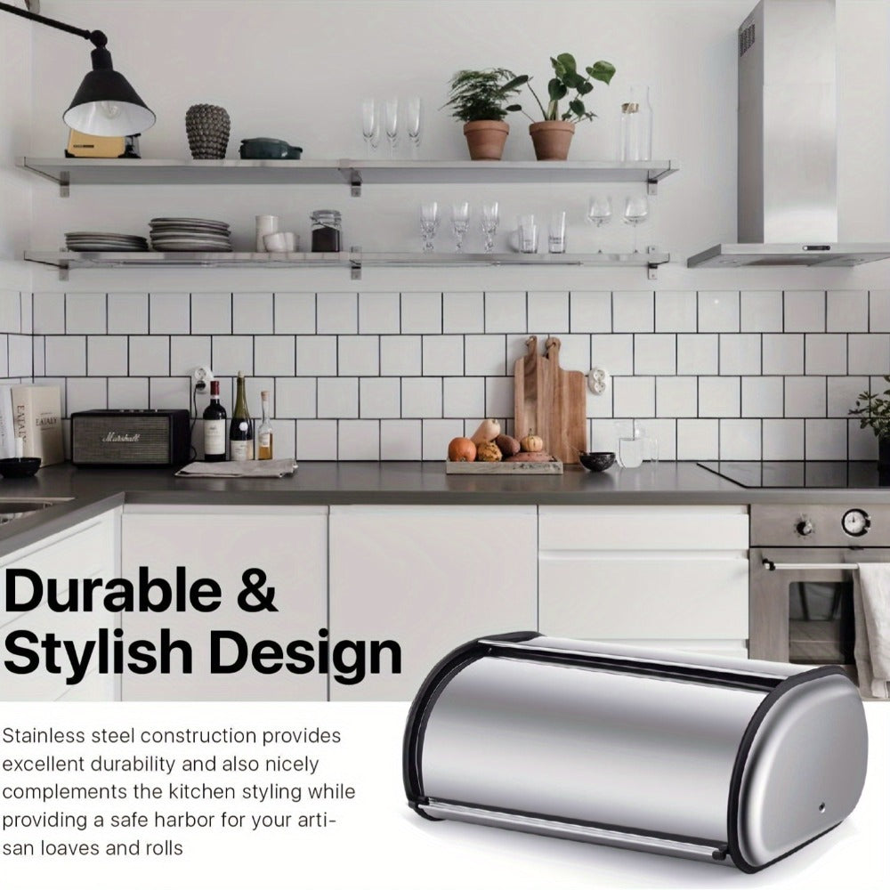 Stainless Steel Roll Top Bread Box 13 Inch - Countertop Bread Storage Container with Lid, Keeps Bread Fresh & Insect-Free