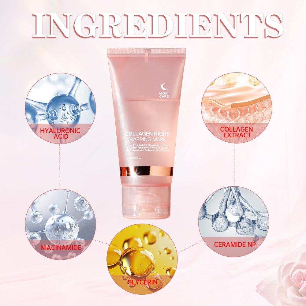 Collagen Night Mask with Jelly Brush, Alcohol-Free Squalane Gel Overnight Face Mask, Deep Nourishing &