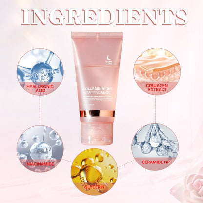 Collagen Night Mask with Jelly Brush, Alcohol-Free Squalane Gel Overnight Face Mask, Deep Nourishing &