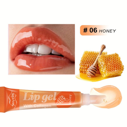 Lip Balm 24-Piece Glossy Lip Gel Collection with Assorted Fruit Labels and Pink Gift Box Packaging