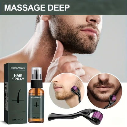 Beard Growth Spray Kit for Men 30ml Ginseng Ginger Extract Beard Moisturizer with 0.25mm Microneedle Derma Roller for Fuller Thicker