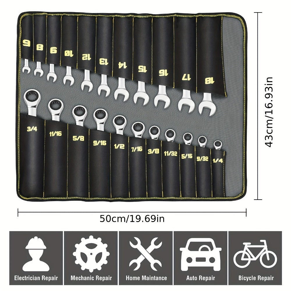 Combination Ratcheting Wrench Set 22pcs SAE & Metric, 1/4"-3/4" & 6-18mm Chrome Vanadium Steel, 72-Tooth Ratchet Wrenches with Oxford Bag