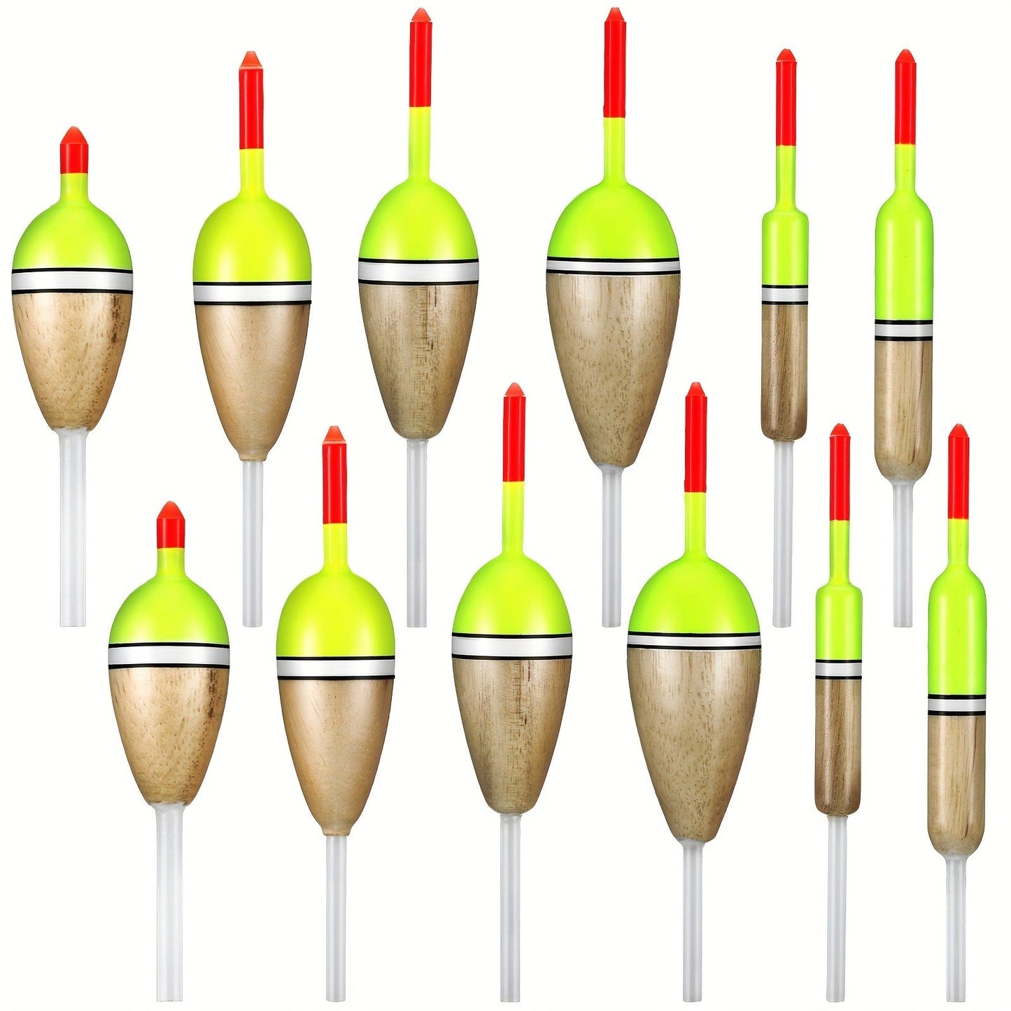 Wooden Fishing Floats 12-Pack – 6 Sizes Slip Bobber Set for Crappie, Bluegill, Trout, Bass, Panfish, Catfish & Walleye | Freshwater Fishing
