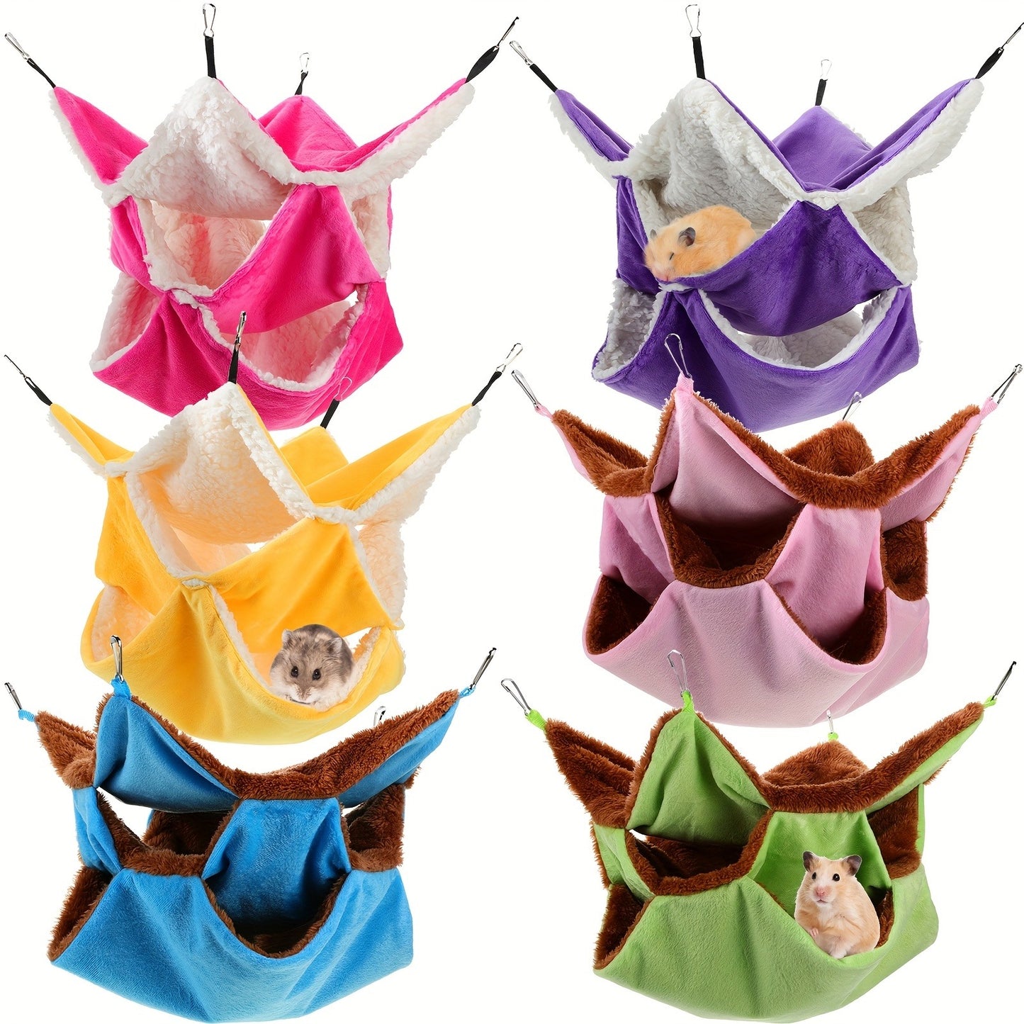 Small Animal Hammock 6pcs 3-Layer Hanging Cage Bed for Ferret Guinea Pig Rat Squirrel Chinchilla, Pet Cage Accessories Sleeping Playing