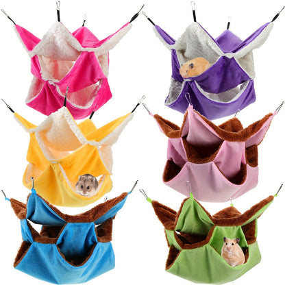 Small Animal Hammock 6pcs 3-Layer Hanging Cage Bed for Ferret Guinea Pig Rat Squirrel Chinchilla, Pet Cage Accessories Sleeping Playing