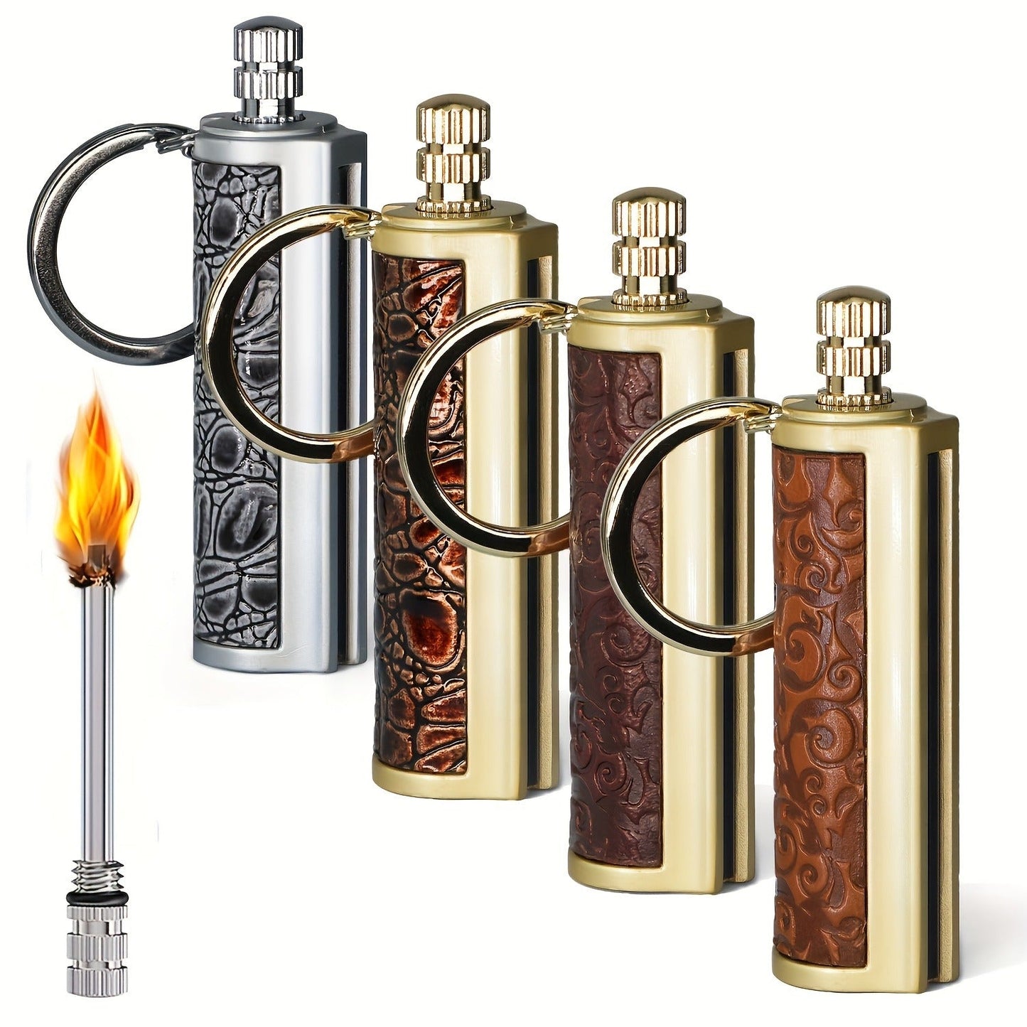Permanent Match Fire Starter Set 4pcs, 10000-Strike Flint Metal Match Lighter with Keychain, Emergency Survival Fire Starter Kit for Outdoor