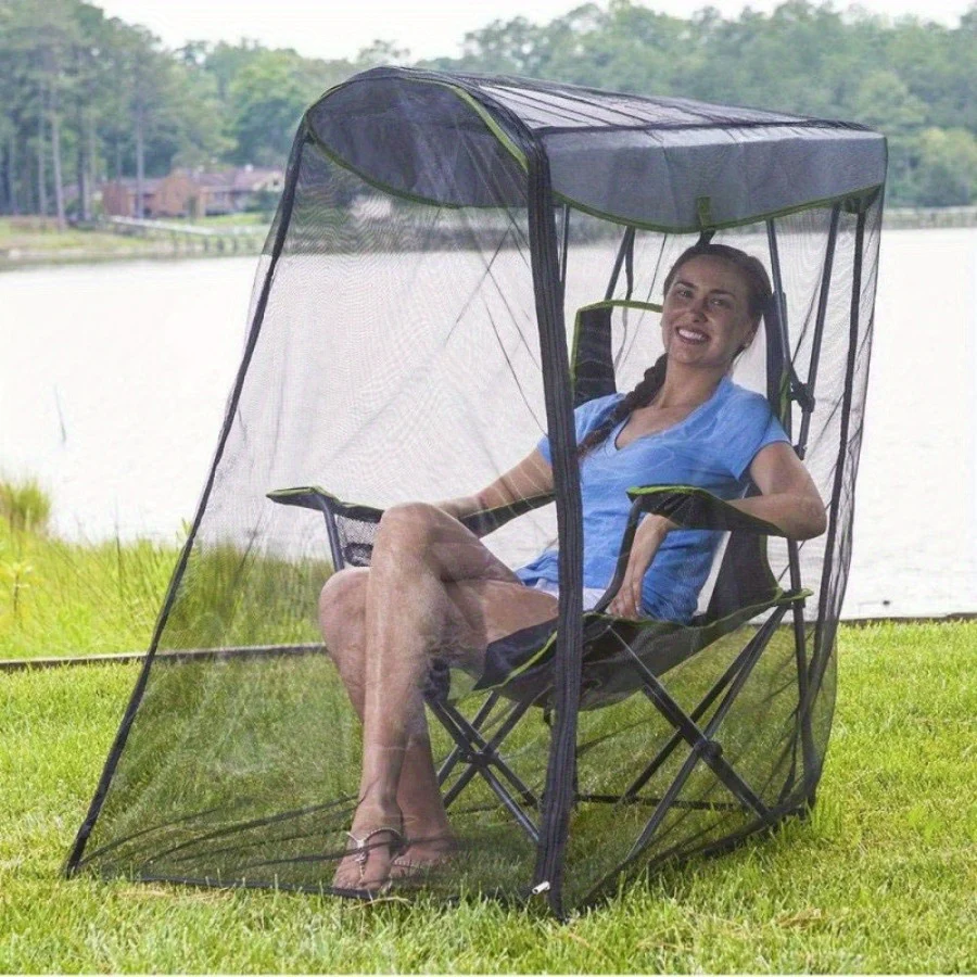 Hanging Chair Mosquito Net with Sunshade Cover – Double Layer Multi-Purpose Insect Protection Net for Patio, Balcony & Poolside – Black