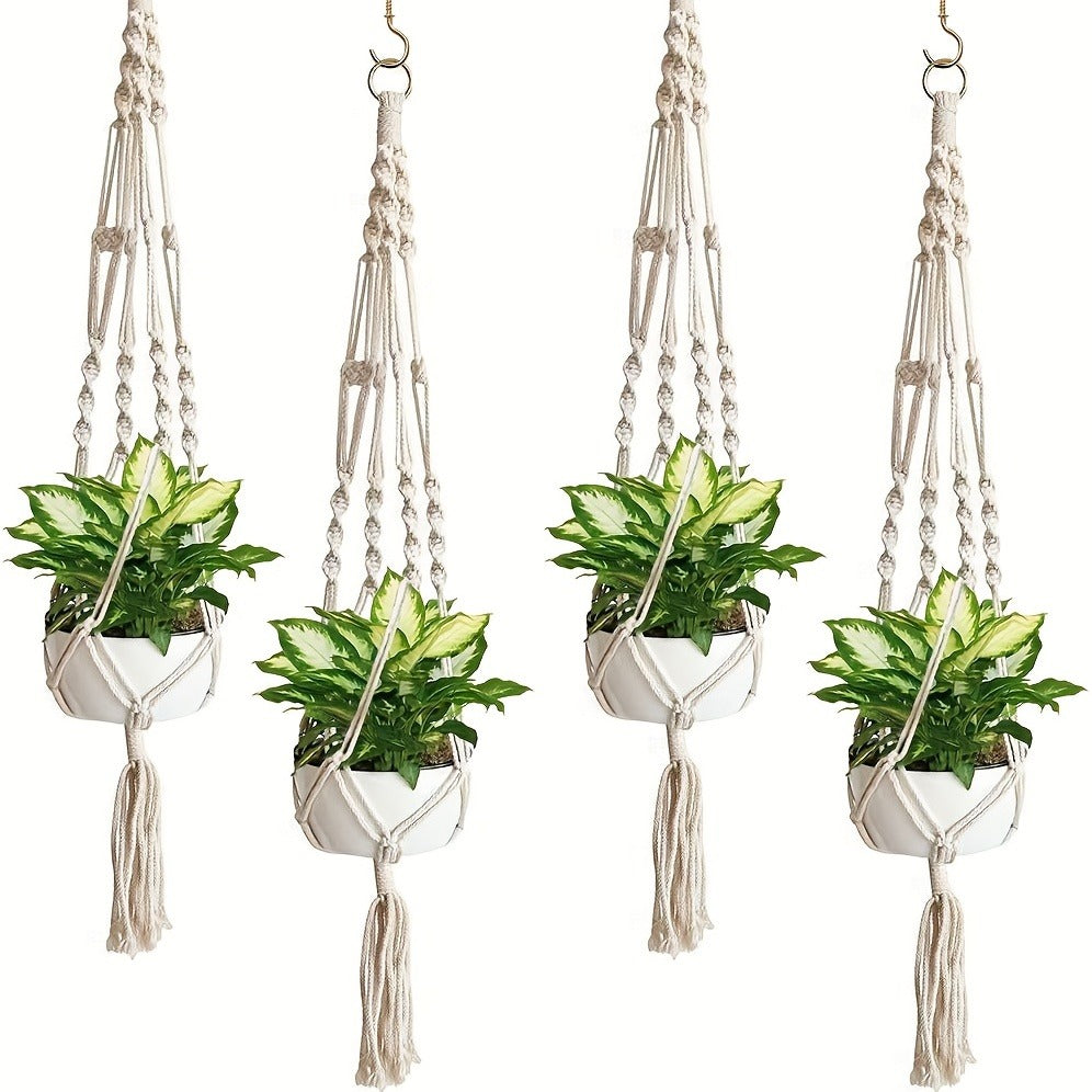 Macrame Hanging Planter Set of 4 Boho Rope Basket Plant Pot Holder for Indoor Outdoor – Decorative Hanging Organizer Net for Bedroom Living