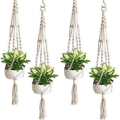 Macrame Hanging Planter Set of 4 Boho Rope Basket Plant Pot Holder for Indoor Outdoor – Decorative Hanging Organizer Net for Bedroom Living