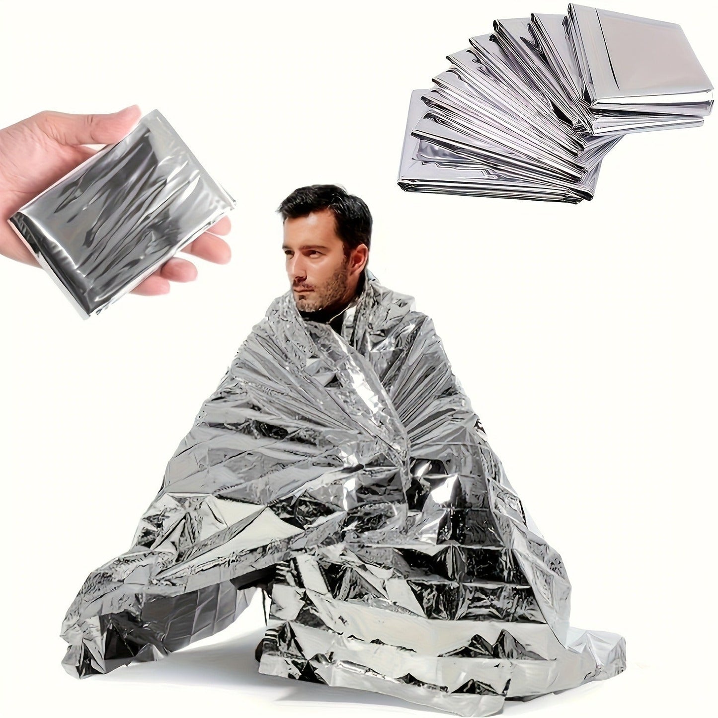 Emergency Mylar Thermal Blanket 52"x82" Reflective Foil Survival Blanket for Camping Hiking Outdoor First Aid Kit Weather Protection Ground