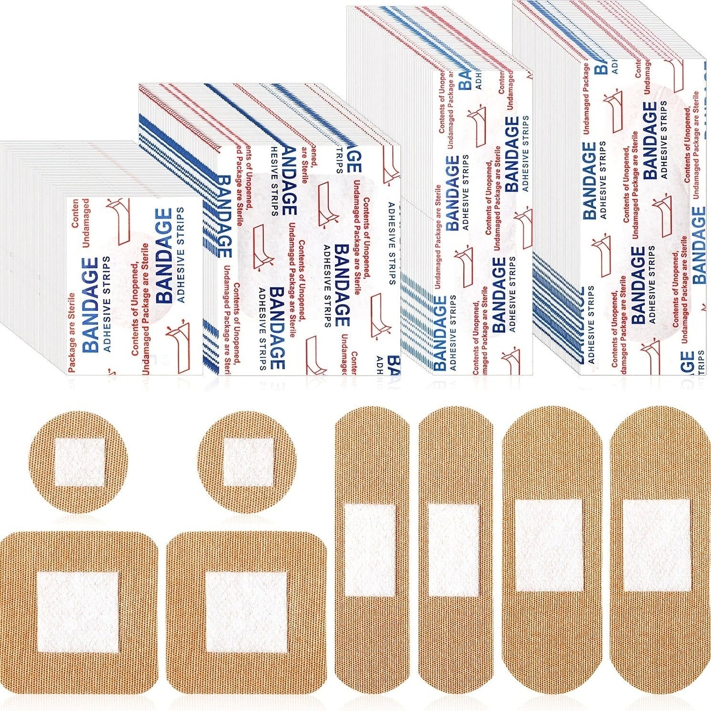 Fingertip Adhesive Bandage Pack with 200 Pieces and Four Skin-Tone Shapes for Fingers and Knuckles